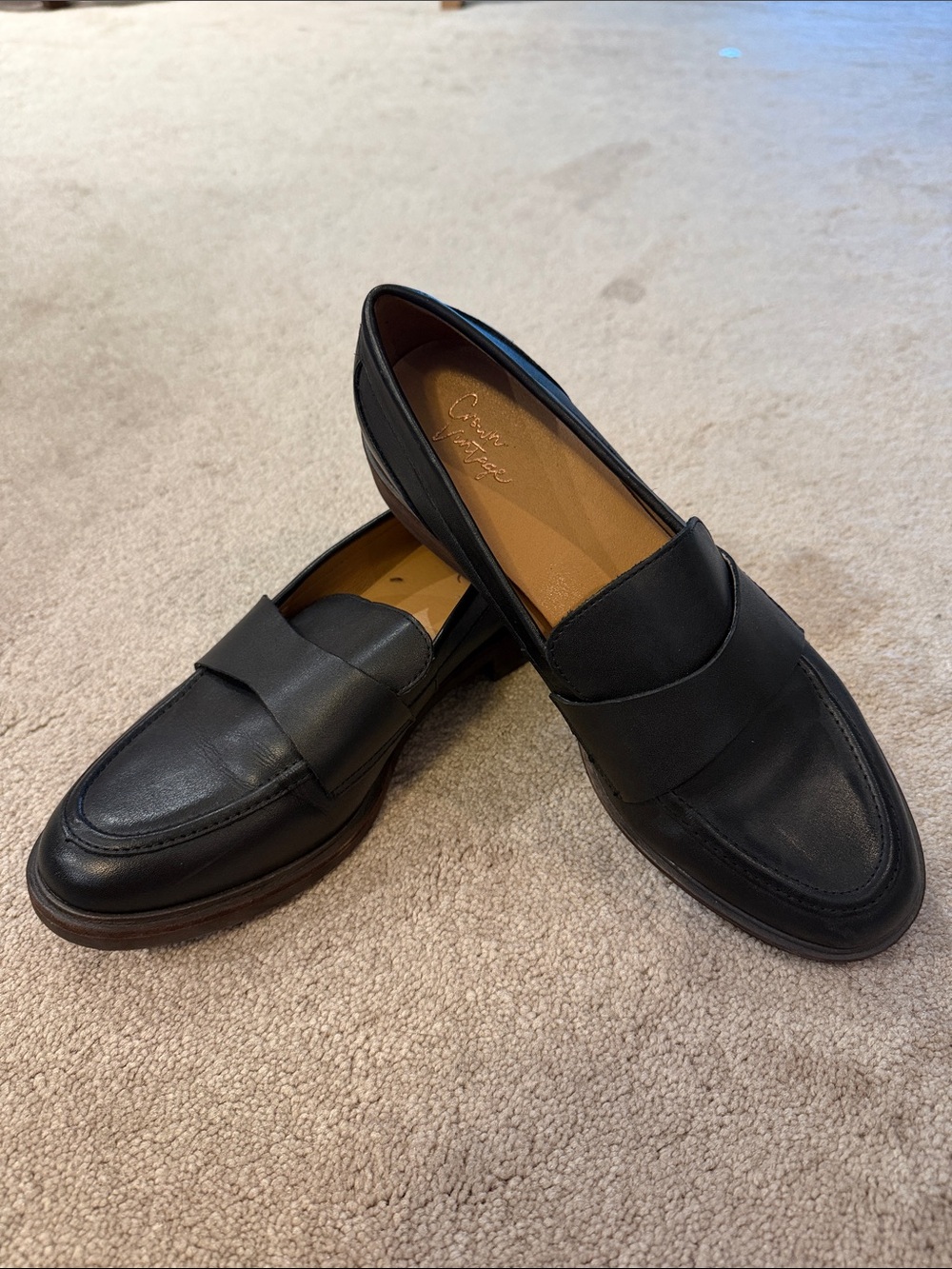 Black Leather Penny Loafers - Crown Vintage Women’s Loafers